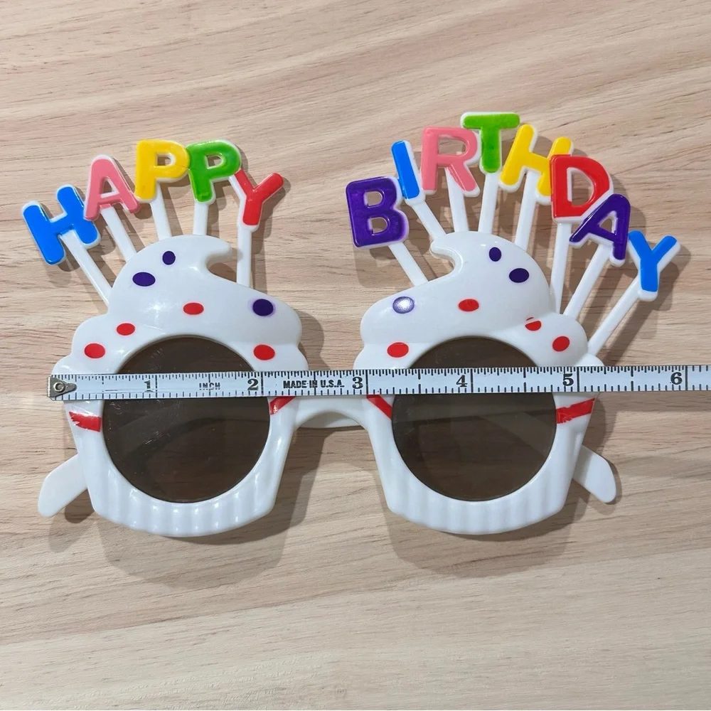 White Happy Birthday Cupcake Novelty Glasses